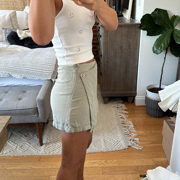 ZARA LINEN MINI SKORT SKIRT SHORTS XS ARMY SAGE GREEN 3188/716 SUMMER CUTE KHAKI - Picture 5 of 9